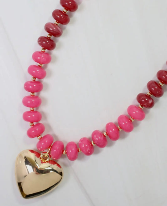 Pink Belmont Stone Heart Necklace